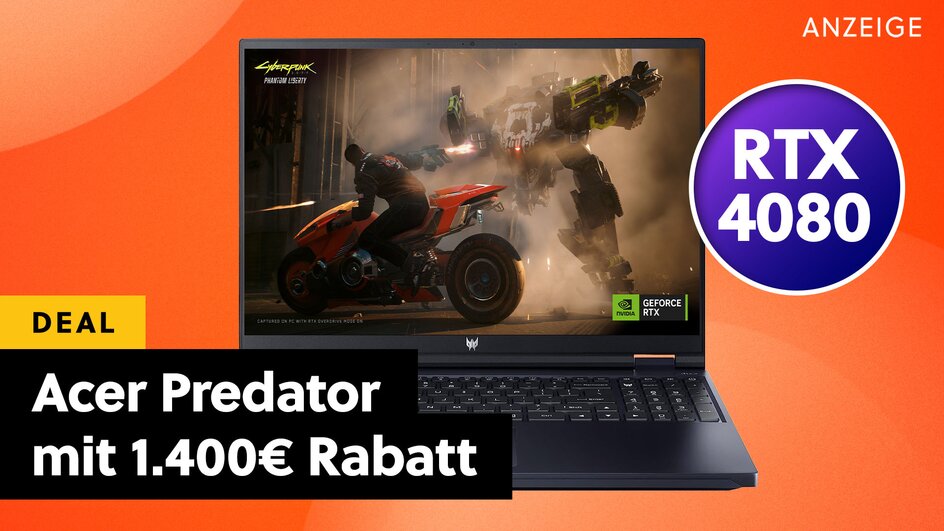Teaserbild für Acer Predator Gaming-Laptop mit RTX 4080 und 1.400€ Rabatt rauscht locker am bisherigen Tiefstpreis vorbei