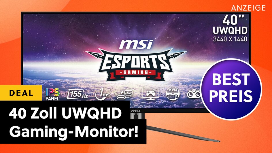 Teaserbild für 40 Zoll UWQHD Gaming-Monitor von MSI zum Tiefstpreis: Das Display eurer Träume ist jetzt lächerlich günstig bei Amazon!