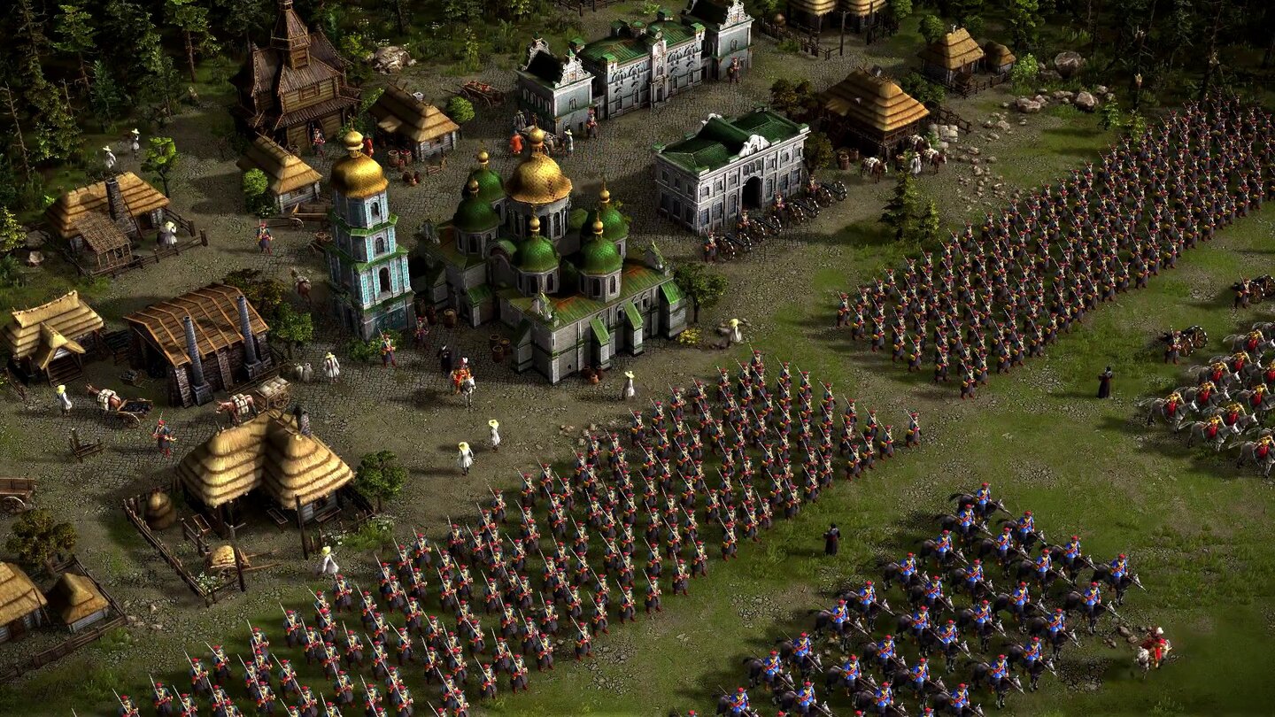 Cossacks 3 - Die Ukraine mit Einheiten und Gebäuden im Teaser