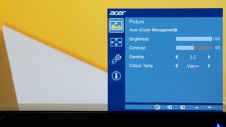 Acer XB270HU – MonitormenüAuch das Hauptmenü erreichen Sie über die Schnellauswahl. Im ersten Fenster verändern Sie auf Wunsch die Farbdarstellung des Monitors oder erhöhen den Gammawert.