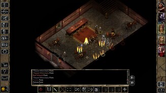 Baldurs Gate 2: Enhanced EditionDie flegelhaften roten Magier überfallen uns in einem Gasthaus, als wir gerade einen Hasardeur vor ihnen in Sicherheit bringen wollen.