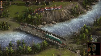 Cossacks 3Von der erhöhten Position aus halten unsere Musketiere die Brücke mit Leichtigkeit. Zumindest bis wir mit Kanonen beschossen werden.