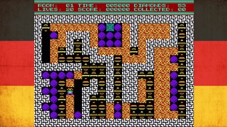 DiggerZur Verwunderung damaliger Entwickler funkeln die Diamanten ähnlich schön wie auf dem C64. Der Trick: Alexander Lang spielte mit den Timern, die in der KC85-Hardware verbaut waren, und erhöhte die Frequenz der blinkenden Grafik bis zur Bildwiederholfrequenz.