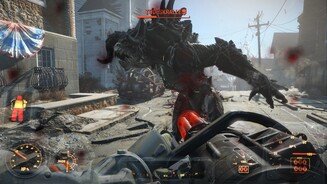 Fallout 4 (PC)Die Todeskralle ist selbst mit Minigun ein harter Brocken, wenn wir nicht auf ihren ungeschützten Bauch halten.