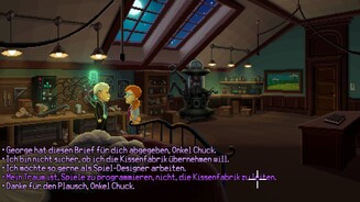 Thimbleweed ParkDelores traut sich nicht, ihrem Onkel Chuck die Wahrheit zu beichten. Immer wenn wir auf die entsprechende Zeile klicken, sagt sie ihm nur, wie gern sie ihn hat.