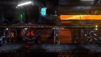 Oddworld: Abes Oddysee - New n TastyWir können andere Mudokaner retten, indem wir sie in einen Vogelkreis (links im Bild) führen. Das sehen die Wachen natürlich gar nicht gern. Wer den Großteil der Sklaven rettet, schaltet das gute Ende frei.