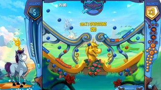 Peggle 2Läuft es im Level besonders gut, belohnt uns Bjorn gern mal mit Pommesgabel und verführerischem Blick.