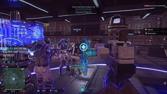 Planetside 2 - Screenshots aus der PS4-VersionSo muss Teamplay aussehen: Wir haben als Sanitäter eine Kuppel errichtet, die die Schilde unserer Kollegen schneller regeneriert. Nebenbei heilen wir den Ingenieur am stationären Geschütz.