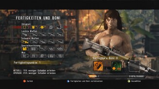 Rambo: The Video GameJe nachdem, wie ihr euch anstellt, erhaltet ihr für jede Mission mehr oder weniger Erfahrungspunkte, die ihr in neue Fertigkeiten investiert.