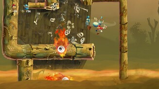 Rayman LegendsIm Mario-Kostüm prügelt sich Rayman genauso elegant wie gewohnt, nur die goldenen Münzen fehlen. [Wii U]