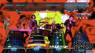 Rock Band 3Dank neuer Instrumente (Keyboard, echte Gitarren) und Modi will Rock Band 3 erstmals das Erlernen echter Instrumente im Spiel möglich machen. Obs klappt? (nur für Wii, Xbox 360, PS3 und Nintendo DS)