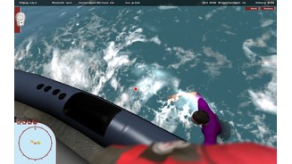 Schiff-Simulator: Die SeenotretterMann über Bord: hochklicken, sobald er nahe genug am Tochterboot dran ist.