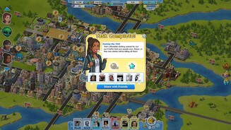 SimCity SocialObacht, bloß nicht auf den großen »Share«-Button klicken, sonst nerven wir ALLE Facebook-Freunde. Rechts oben aufs Kreuz zu klicken ist Pflicht!