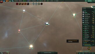 Stellaris 2.0Die Hyperlanes geben Raumbasen zusätzliche strategische Bedeutung. Hier haben wir mit einer Station im Seoo-System den Weg zu drei weiteren Systemen und den Zugang zu unseren Kernwelten blockiert.