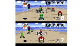 Super Mario KartBeim Start ist das Timing entscheidend. Wer an der richtigen Stelle (kurz vor der zweiten Ampel) Gas gibt, braust der Konkurrenz mit einem Turbo-Schub davon.