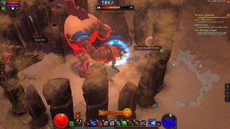 Torchlight 2Der Sand Hulk baut uns gerne ein Gefängnis aus Steinsäulen. Unserm Beserker ist´s reichlich egal.