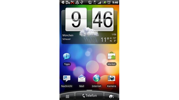 Der Home-Screen von Android 2.3 mit HTC Sense