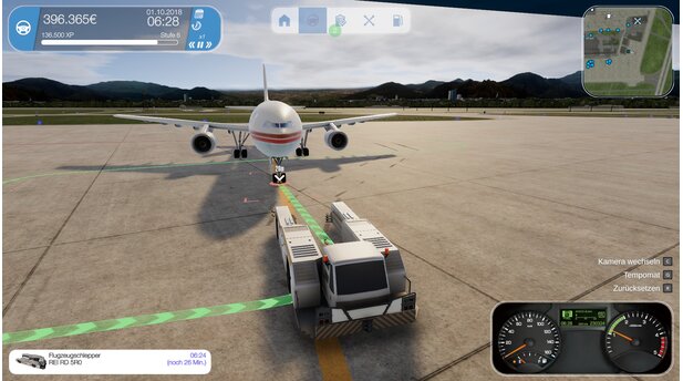 Airport Simulator 2019So, jetzt schnell den Flugzeugschlepper fein rückwärts andocken und die Maschine dann in der Phantasie schleppen. In echt gehts nämlich nicht.