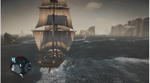 Assassins Creed RogueWenn man mal etwas weiter auf See hinaus fährt, gibts ordentlich Feindschiffe zu versenken.