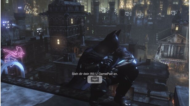 Batman: Arkham City - Armoured EditionImmer wenn ihr das Wii-U-GamePad benutzen müsst, zeigt euch der Bildschirm die entsprechende Meldung an.