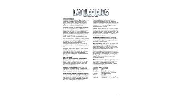 Battlefield 3 - Fact Sheet Seite 1