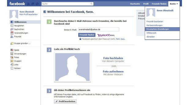 Suchen Sie zunächst Ihre Privatsphäre-Einstellungen über das Menü »Konto« auf.