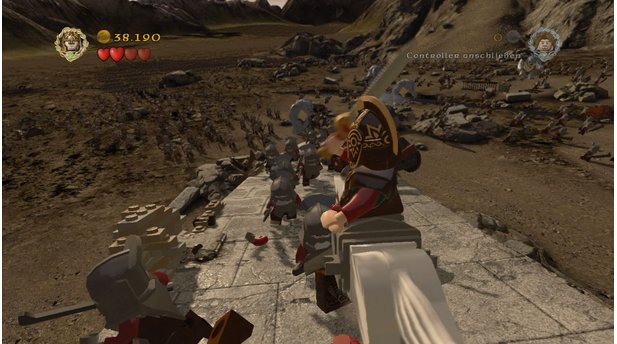 LEGO Der Herr der RingeDas Spiel ist klasse inszeniert. Hier reiten wir mit König Theoden auf die Ebene vor Helms Klamm.