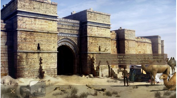 Lost Chronicles of ZerzuraVor den Mauern der Stadt Tripolis klärt uns ein Beduinen-Händler über seinen Wissensstand zu Zerzura auf.