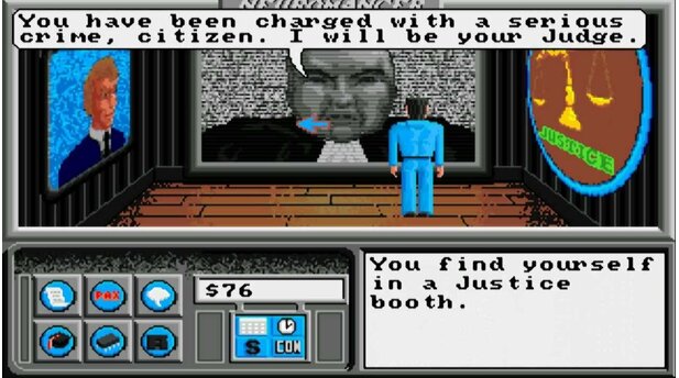 NeuromancerDas Adventure Neuromancer wird 1988 für Amiga, Apple II, Commodore 64 und DOS veröffentlicht. Der Spieler begibt sich hier in die Cyberpunk-Welt des gleichnamigen Romans. Dessen Autor William Gibson gilt gewissermaßen als Erfinder des Genres. Im Spiel trifft der Held auf die manipulative KI Neuromancer, für die er feindliche KIs im Cyberspace vernichten soll. Abseits der virtuellen Welt muss er mithilfe des klassischen Adventure-Gameplays das mysteriöse Verschwinden seiner Freunde aufklären.