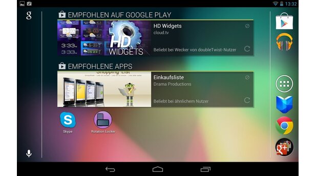 Im Home-Bildschirm des Google Nexus 7 fühlen wir uns sofort richtig aufgehoben.