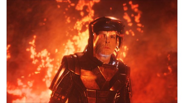 Star Trek Into DarknessDas Überleben ist immer wieder ein Spiel mit dem Feuer: Spock (Zachary Quinto) auf dem Planeten Nibiru.