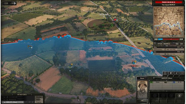 Steel Division: Normandy 44Die Frontlinie verschiebt sich dynamisch, je nachdem, wo eigene und feindliche Einheiten stationiert sind.