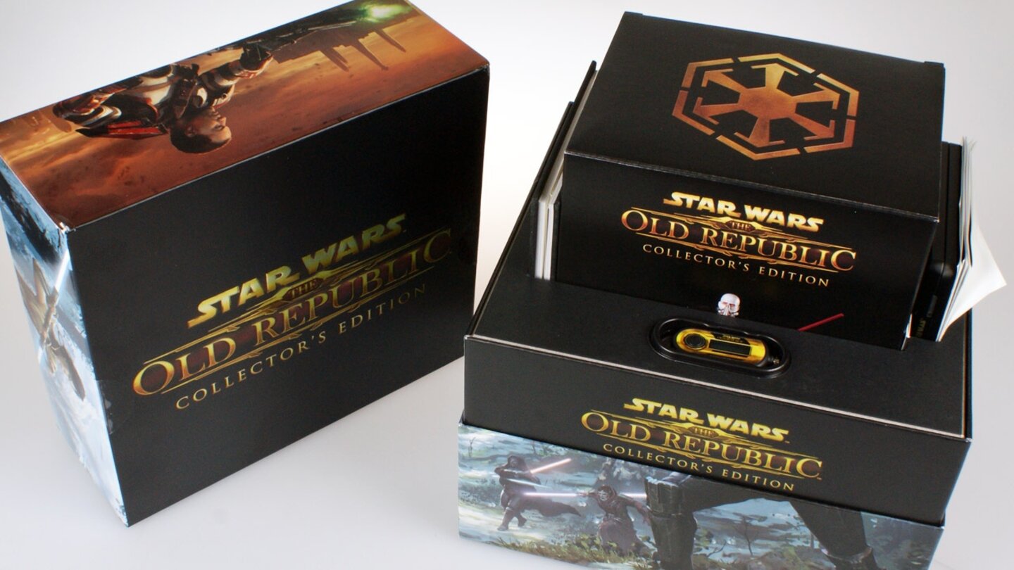 Star Wars: The Old RepublicDie Collector's Edition kostet rund 150 Euro und enthält zusätzlich zum Inhalt in der Box auch digitale Inhalte für das Spiel (Leuchtpistole, Trainingsdroide, HoloDancer, HoloCam, STAP-Fahrzeug, Maus-Droide und Collector’s Edition-Ingame-Store).