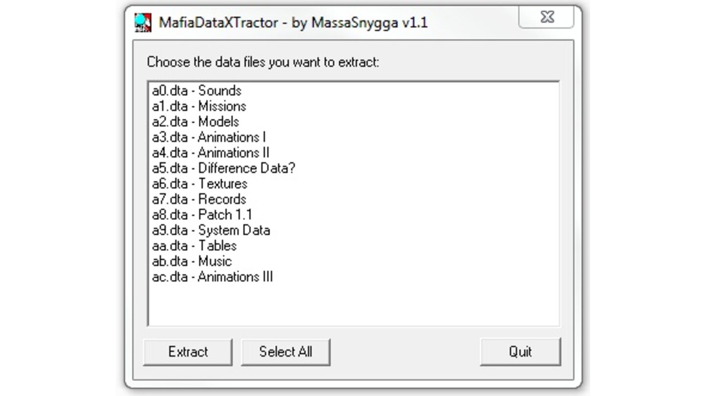Mafia - Mod-Installation4.	Wählen Sie „Select all“ und anschließend „Extract“.