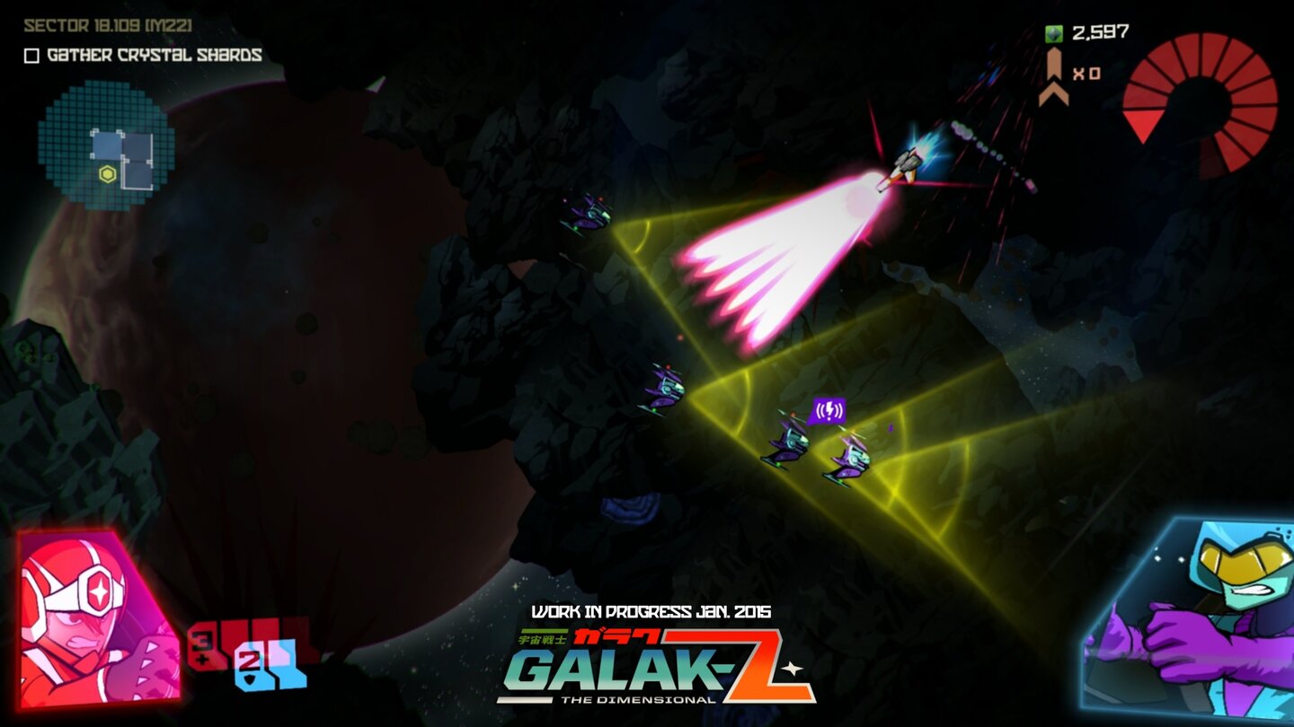 Galak-Z: The DimensionalDie Spielwelt müssen wir erst nach und nach aufdecken (siehe Radar links oben).