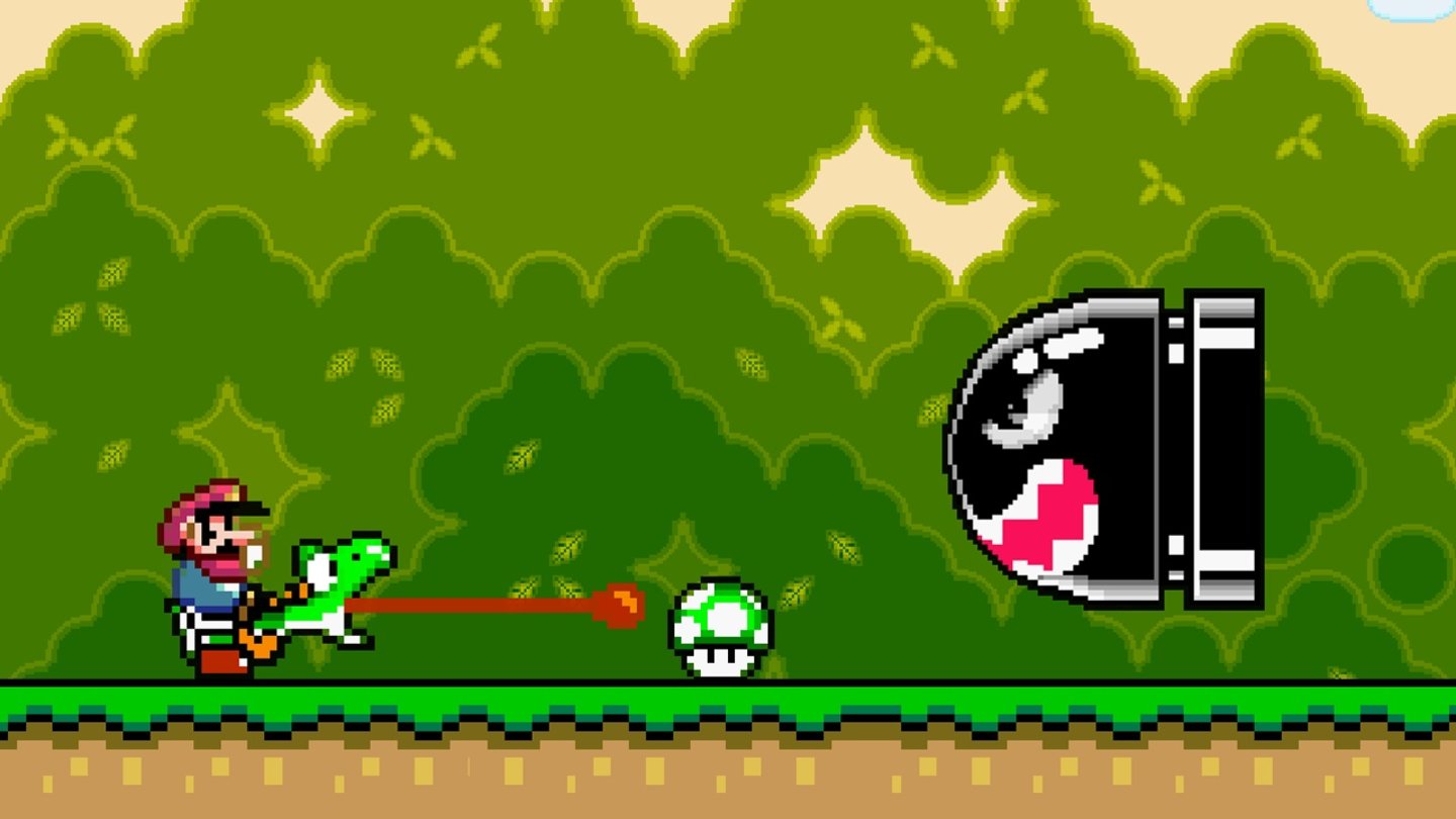 Super Mario World (1990)In Nintendos 2D-Plattformer von 1990 muss der hüpffreudigen Klempner das »Dinosaur Land«, die Heimat von Knuddel-Dino Yoshi, retten. Dieser kleine Grünling hat einiges drauf, so dient er Mario nicht nur als Reittier, sondern kann auch Feinde verschlucken und wieder ausspucken. Der Beginn einer großen Karriere, denn seitdem hatte Yoshi in zahlreichen Mario-Titeln einen Auftritt.