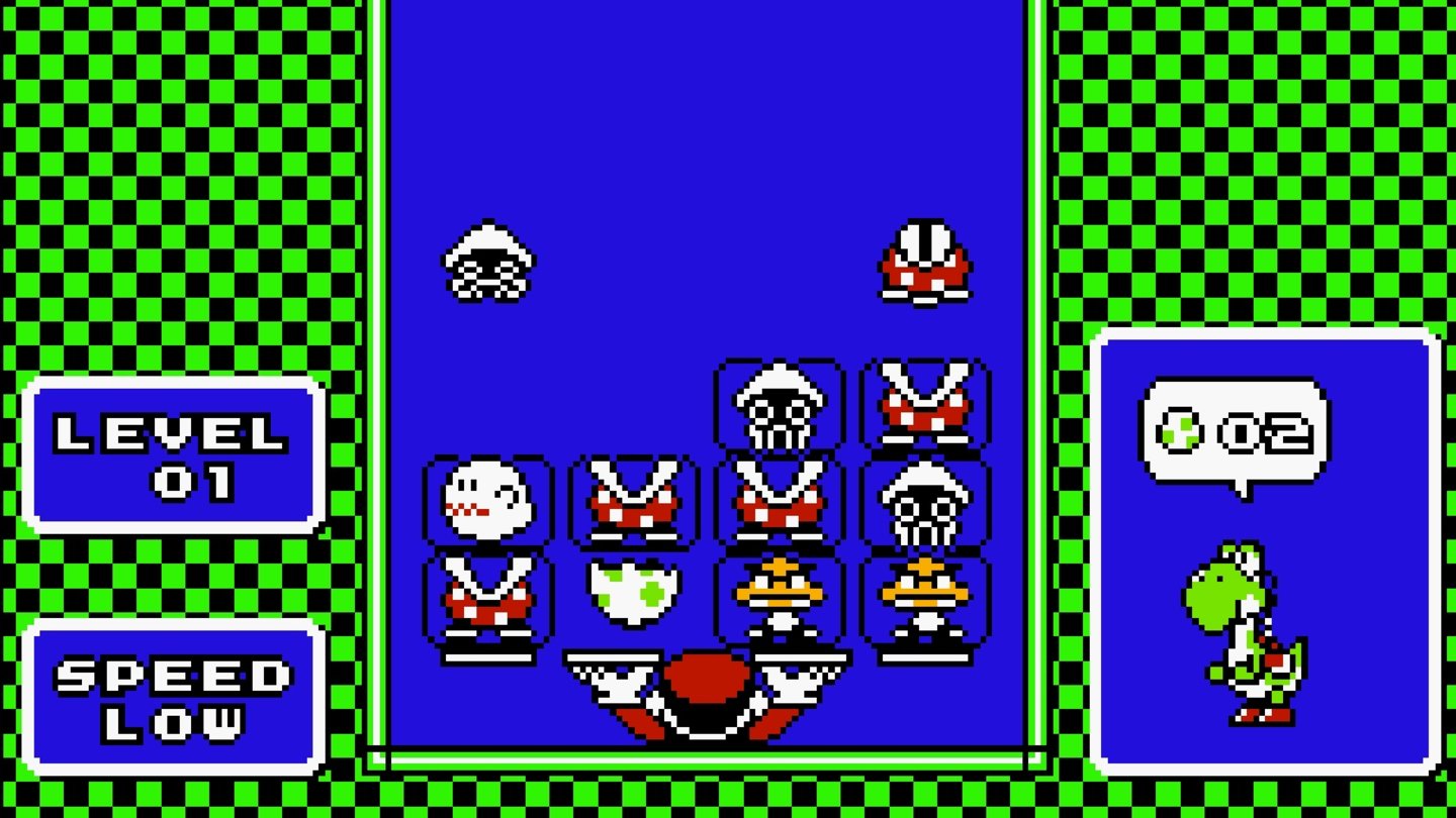 Mario & Yoshi (1991)Mario & Yoshi, auch nur Yoshi genannt, ist ein Puzzlespiel für das NES. Bekannte Mario-Gegner fallen hier von der Decke und müssen von Mario einfangen werden. Das funktioniert allerdings nur, wenn zwei gleiche Gegner nach dem Tetris-Prinzip aufeinander fallen. Der knuffige Dino Yoshi darf dabei nur zuschauen und hin und wieder kommentieren.