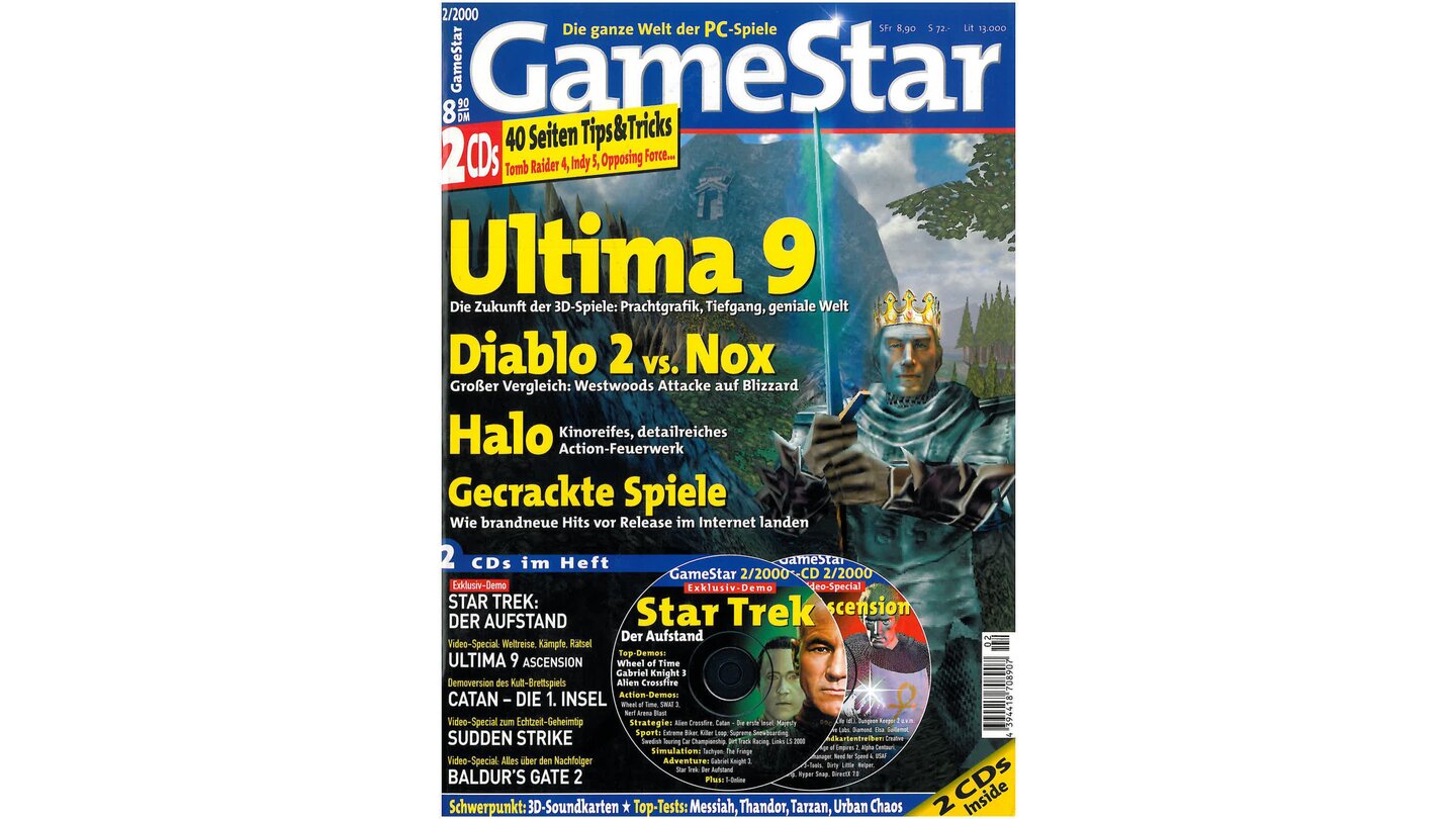 GameStar 2/2000Ultima 9 Ascension-Titelstory, Previews zu Halo, Simon the Sorcerer 3D und Vampire. Außerdem: Atlantis 2, Descent 3: Mercenary, SWAT 3, Earthworm Jim 3D, Tonic Trouble und Star Wars: Pit Droids im Test. In diesem Heft gibts gleich zwei Reports über gecrackte Spiele und trügerische Packungen.