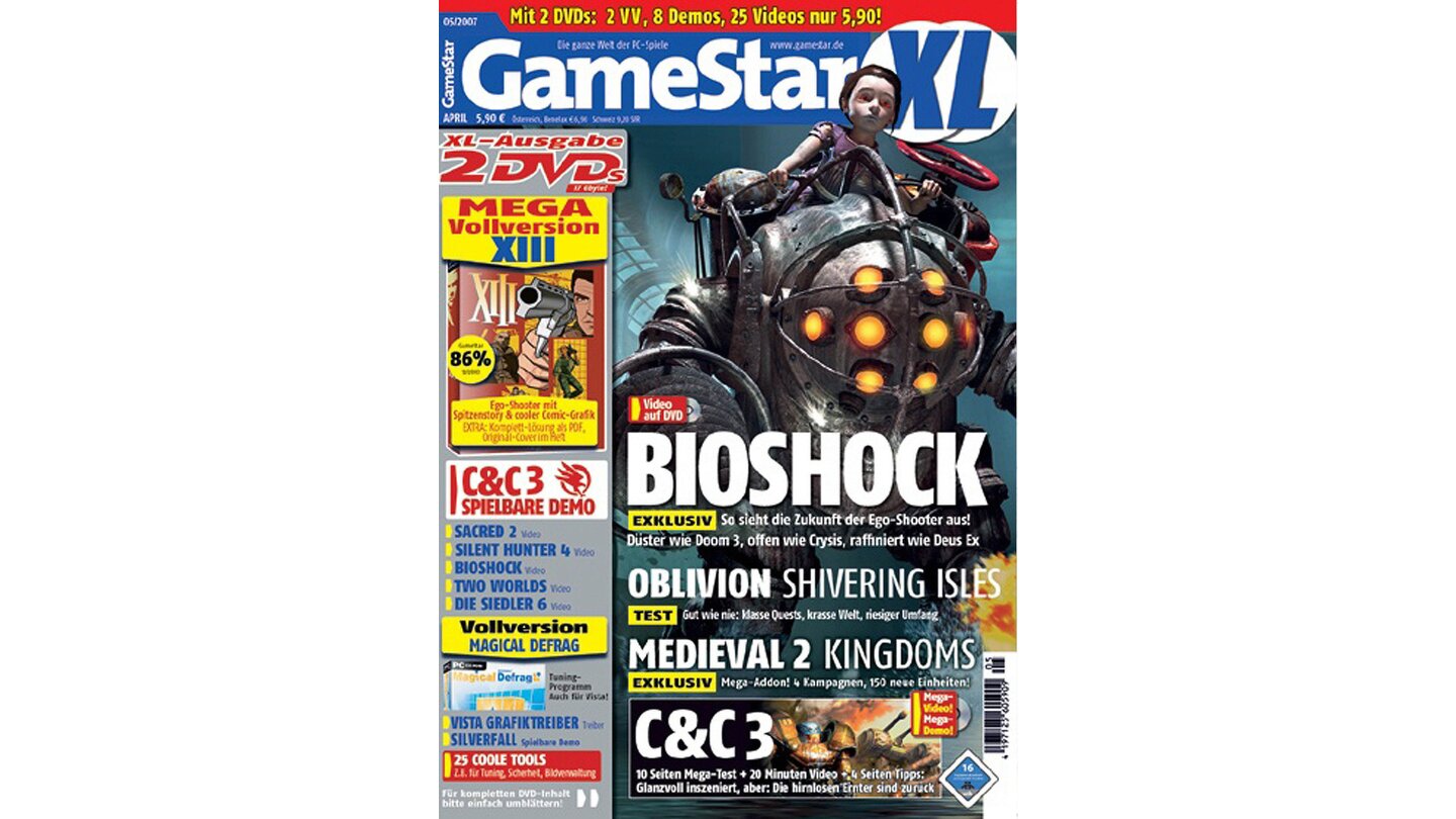 GameStar 5/2007Bioshock-Titelstory über die Little Sisters, Art Déco und die Waffen. Außerdem: Two Worlds, Sacred 2 in der Preview und Resident Evil 4, Rotlicht Tycoon 2, Oblivion: Shivering Isles und Virtua Tennis 3 im Test.