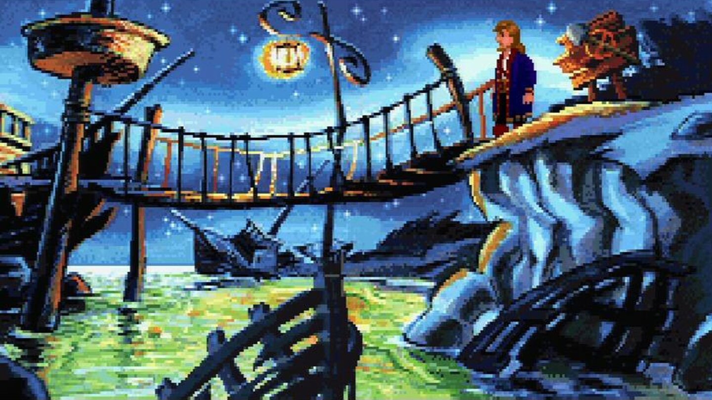 Monkey Island 2: LeChucks Revenge (1991)Die Fortsetzung von The Secret of Monkey Island wurde im Dezember 1991 erstmals veröffentlicht. Nachdem der Protagonist Guybrush im ersten Teil der Adventure-Serie den fiesen Piratenkapitän LeChuck besiegt hat, hätte alles so schön sein können. Doch leider wird LeChuck als Zombie wiederbelebt und sinnt auf Rache. Außerdem gilt es, den Schatz »Big Whoop« zu finden. Der Spieler löst verschiedene Aufgaben und besucht unterschiedliche Orte. Dabei bleiben Steuerung und Interface größtenteils gleich wie im ersten Teil, allerdings werden Inventargegenstände nun als Grafik und nicht mehr als Texte angezeigt.