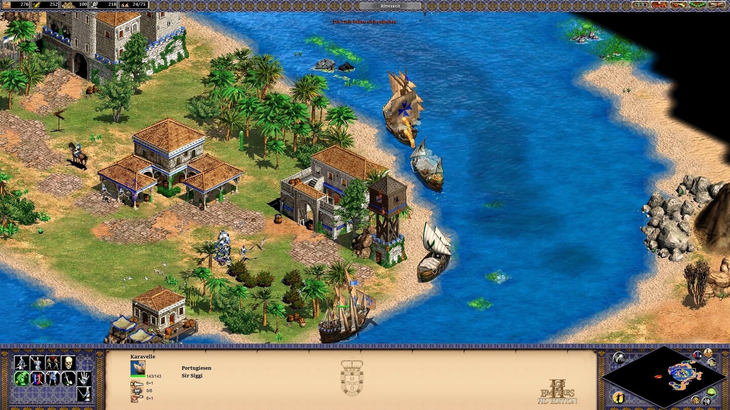 Age of Empires 2 HD: The African KingdomsPortugal ist der einzige europäische Neuzugang, die Seemacht hat Flottenboni und darf als einzige Nation Karavellen bauen (unten).