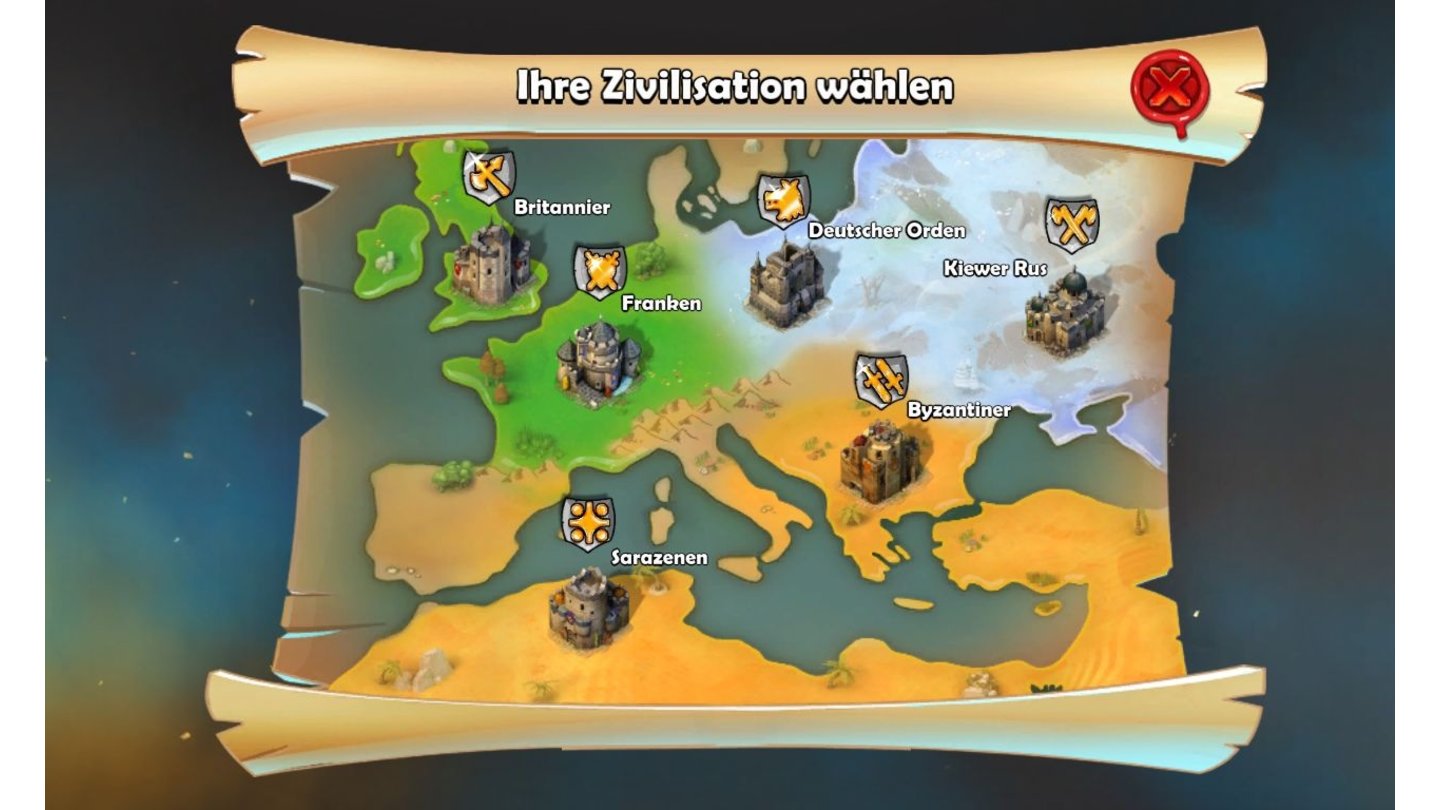 Age of Empires: Castle SiegeDie Wahl der Zivilisation hat nur minimalen Einfluss auf den Spielablauf.