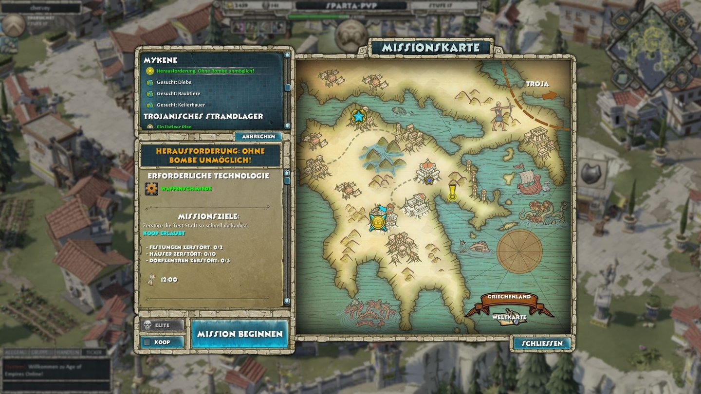 Age of Empires OnlineÜber die Missionskarte reisen wir gezielt zu den einzelnen Quests, in befreundete Städte oder in die PvP-Region.
