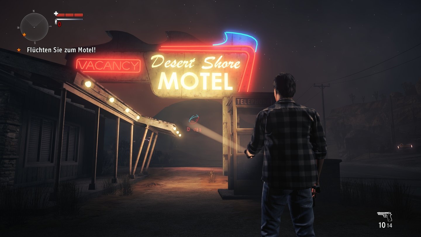 Alan Wake's American NightmareZu Spielbeginn nehmen wir die Gegend rund um ein Motel unter die Lupe.