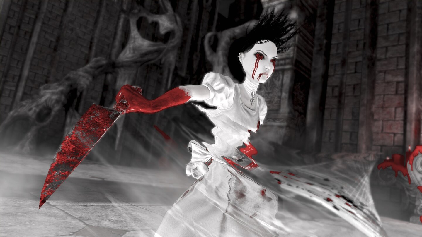 Alice: Madness ReturnsWenn die Heldin im Actionspiel Alice: Madness Returns kurz vor dem virtuellen Tod steht, wechselt das Spiel in den Hysteria-Modus. Dabei wird die Spielwelt in schwarz-weiß gezeigt und nur Blut in seiner Originalfarbe dargestellt.