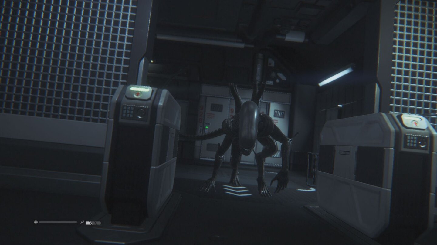 Alien: Isolation - PS4-Screenshots aus der Test-VersionWenn das Alien so zum Sprung ansetzt, ist alles zu spät: Das unvermeidliche Game Over droht!