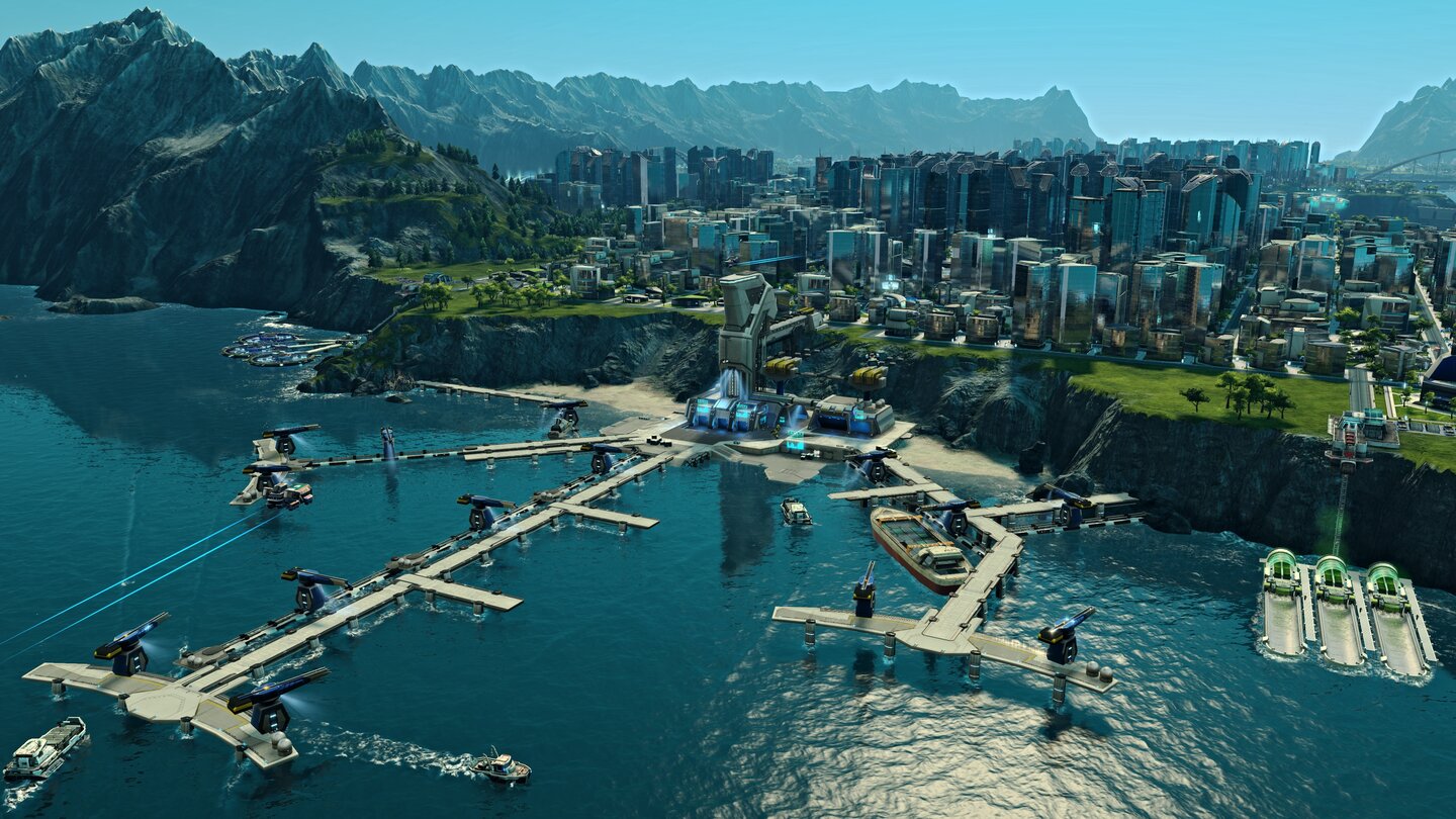 Anno 2205Auch in der fernen Zukunft gibt's klassische Anno-Gebäude wie den Hafen.