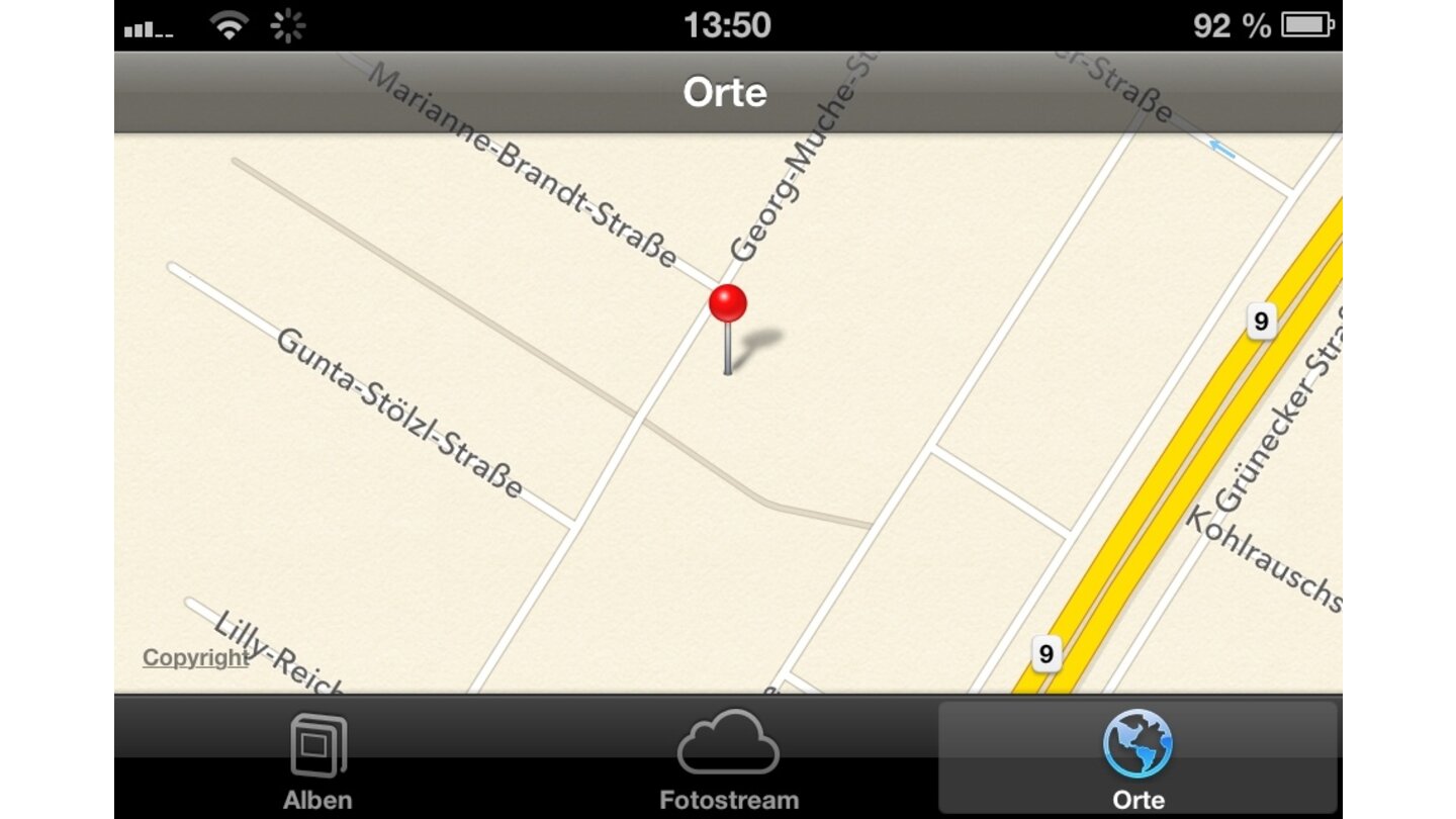 Wie gehabt zeigt uns die Karten-App unseren aktuellen Standort mit einer Stecknadel an.