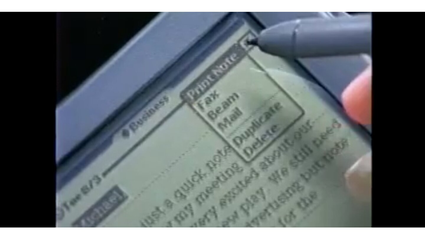 Die Bedingung erfolgte durch Tippen auf den Bildschirm mittels eines Spezialstiftes, wie dieser Auschnitt aus einem Werbevideo zeigt.