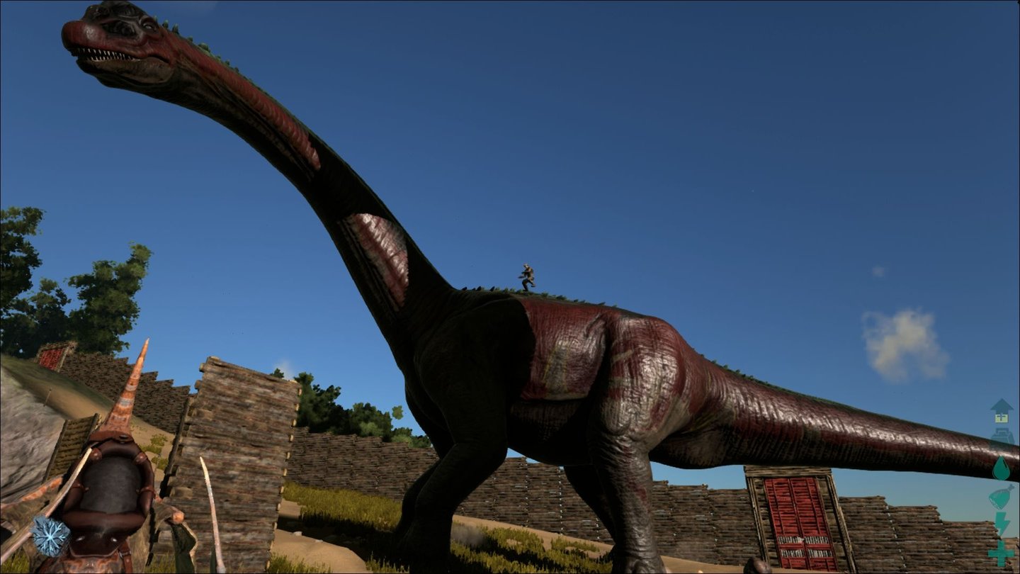 Ark: Survival EvolvedDinotastisch! Beim Anblick der riesigen Urzeiechsen wie diesem Brontosaurus bleibt uns immer wieder die Spucke weg.